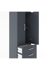 Hyperion Dolap 2 Raflı 4 Çekmeceli 2 Kapaklı 60x44x182 Antrasit-Antrasit