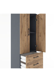 Hyperion Dolap 2 Raflı 4 Çekmeceli 2 Kapaklı 60x44x182 Antrasit-Çam