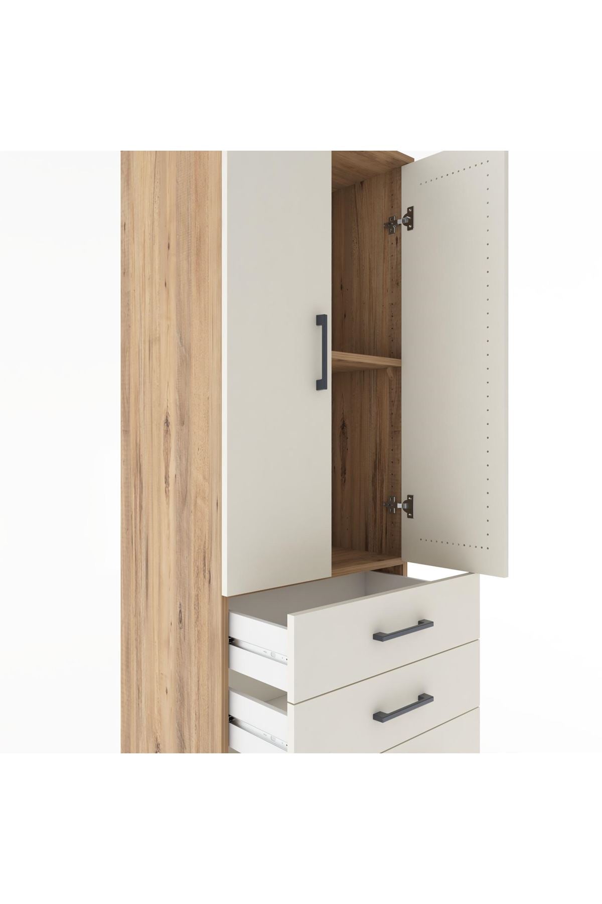 Hyperion Dolap 2 Raflı 4 Çekmeceli 2 Kapaklı 60x44x182 Çam-Aytaşı