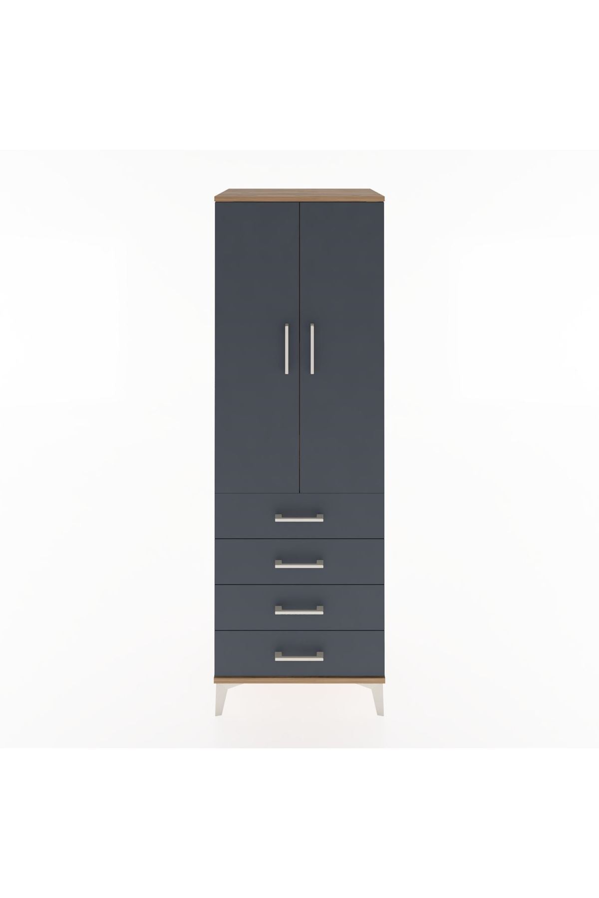 Hyperion Dolap 2 Raflı 4 Çekmeceli 2 Kapaklı 60x44x182 Çam-Antrasit