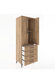 Hyperion Dolap 2 Raflı 4 Çekmeceli 2 Kapaklı 60x44x182 Çam-Çam