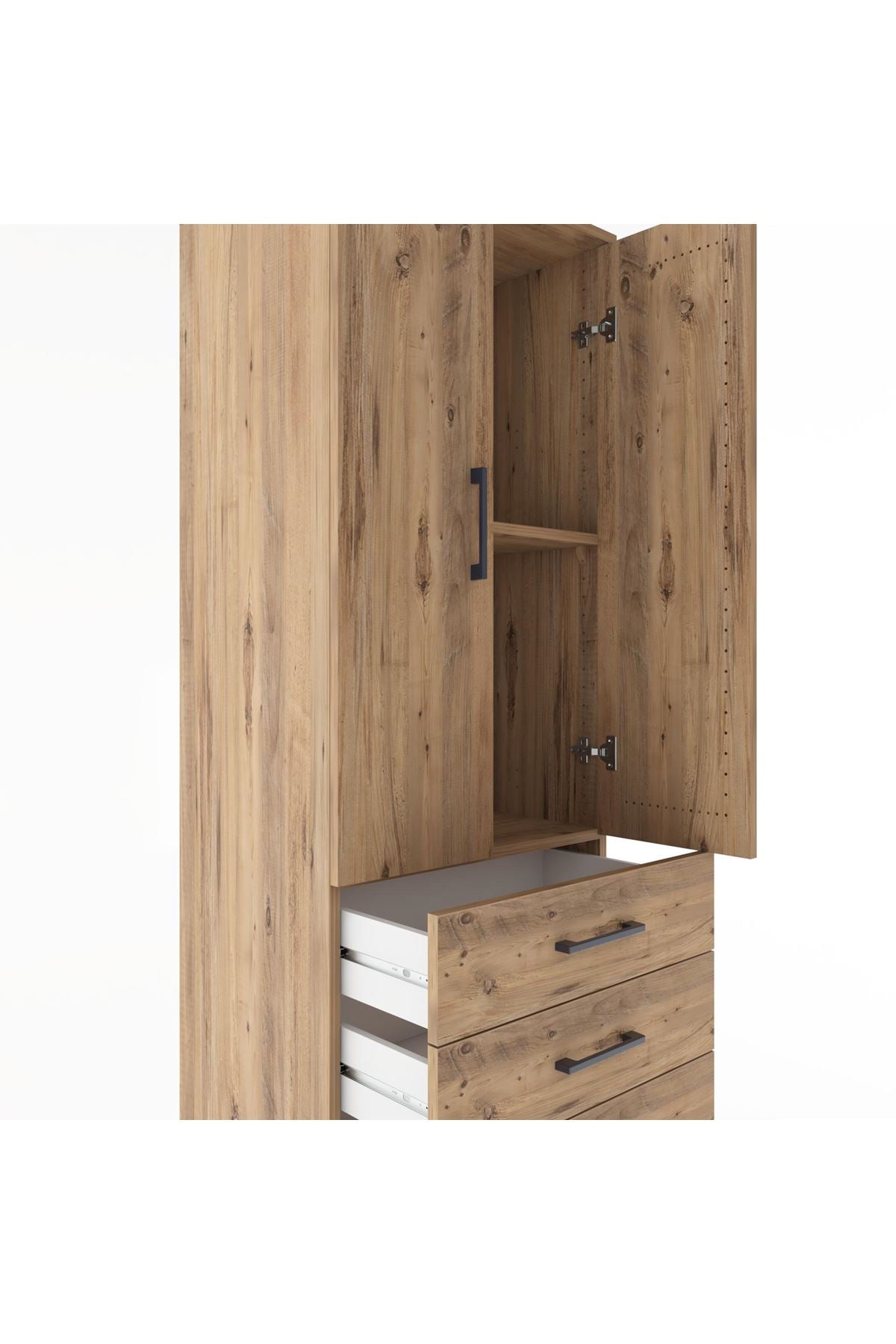 Hyperion Dolap 2 Raflı 4 Çekmeceli 2 Kapaklı 60x44x182 Çam-Çam