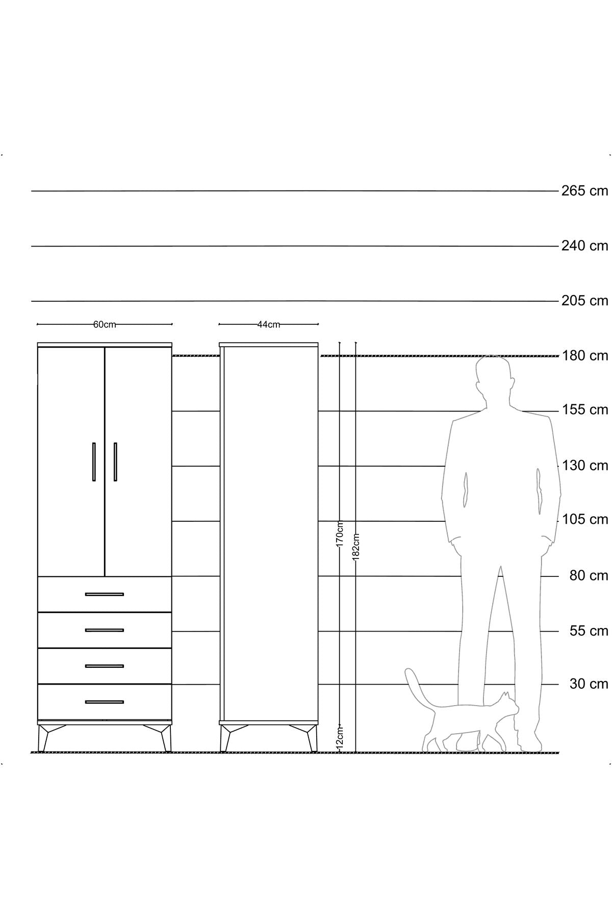Hyperion Dolap 2 Raflı 4 Çekmeceli 2 Kapaklı 60x44x182 Çam-Çam