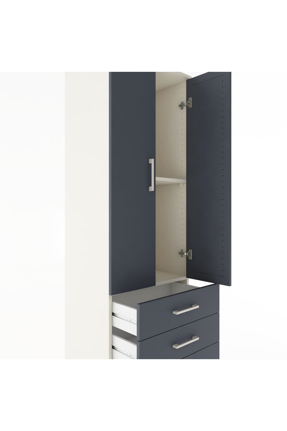 Hyperion Dolap 2 Raflı 3 Çekmeceli 2 Kapaklı 60x44x182 Aytaşı-Antrasit