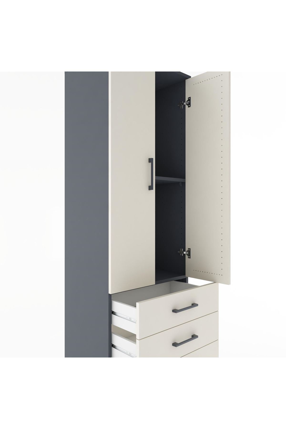 Hyperion Dolap 2 Raflı 3 Çekmeceli 2 Kapaklı 60x44x182 Antrasit-Aytaşı
