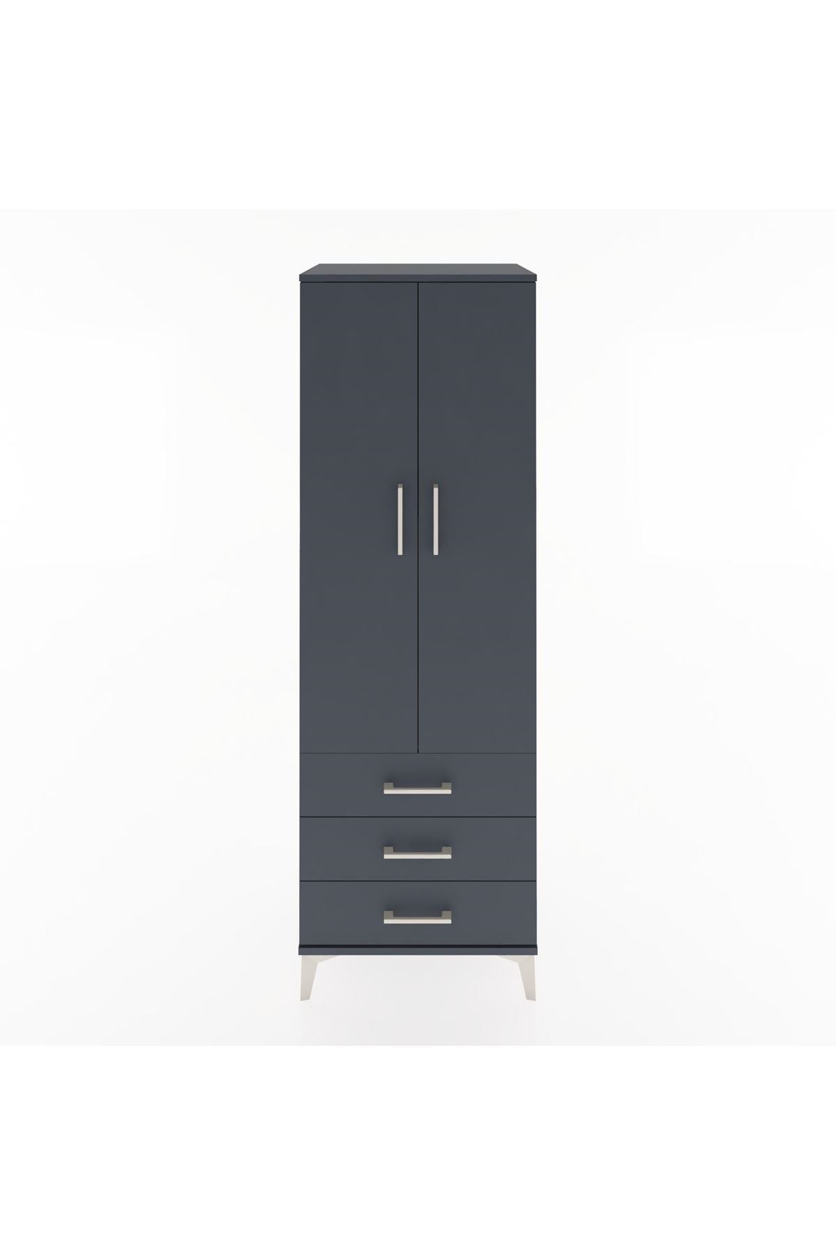 Hyperion Dolap 2 Raflı 3 Çekmeceli 2 Kapaklı 60x44x182 Antrasit-Antrasit