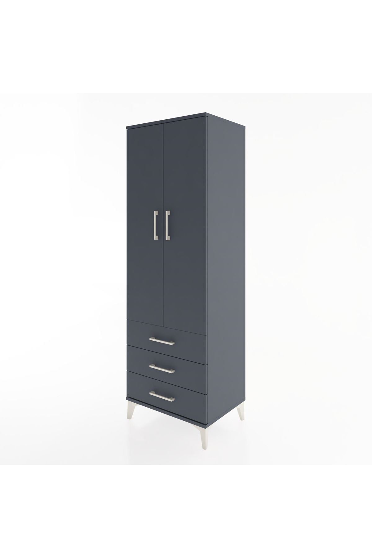 Hyperion Dolap 2 Raflı 3 Çekmeceli 2 Kapaklı 60x44x182 Antrasit-Antrasit