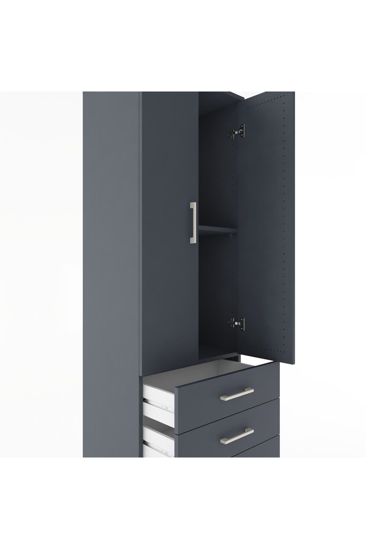 Hyperion Dolap 2 Raflı 3 Çekmeceli 2 Kapaklı 60x44x182 Antrasit-Antrasit