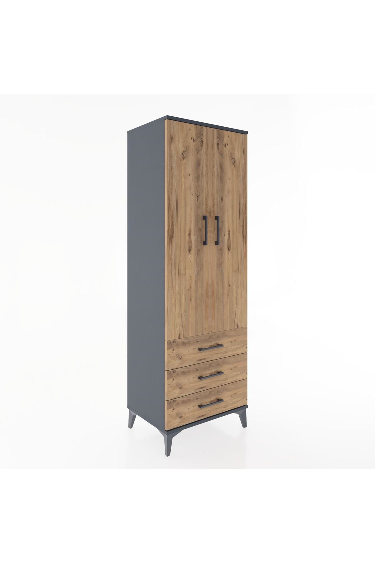 Hyperion Dolap 2 Raflı 3 Çekmeceli 2 Kapaklı 60x44x182 Antrasit-Çam