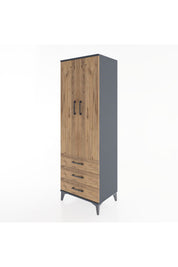 Hyperion Dolap 2 Raflı 3 Çekmeceli 2 Kapaklı 60x44x182 Antrasit-Çam