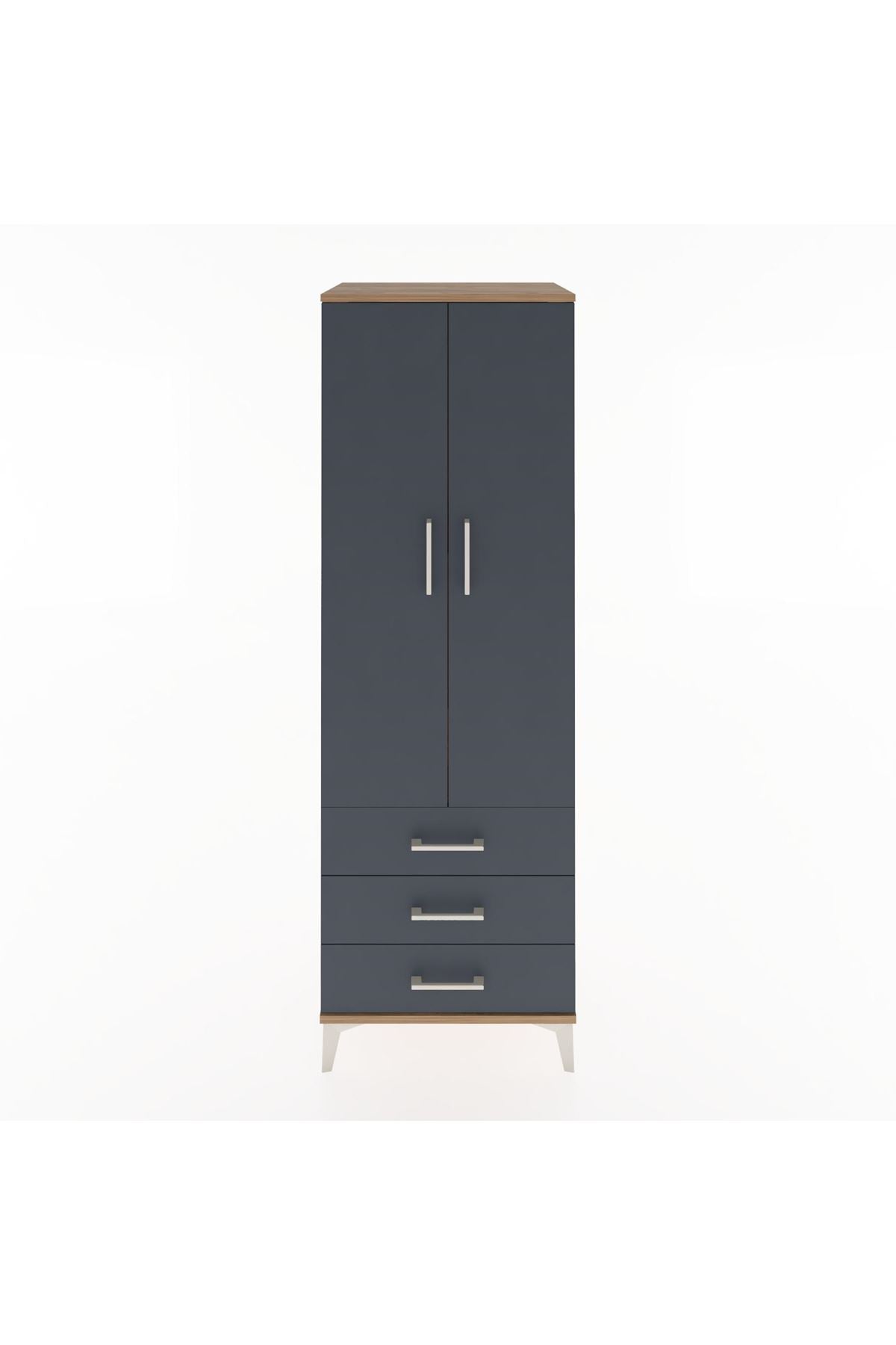 Hyperion Dolap 2 Raflı 3 Çekmeceli 2 Kapaklı 60x44x182 Çam-Antrasit