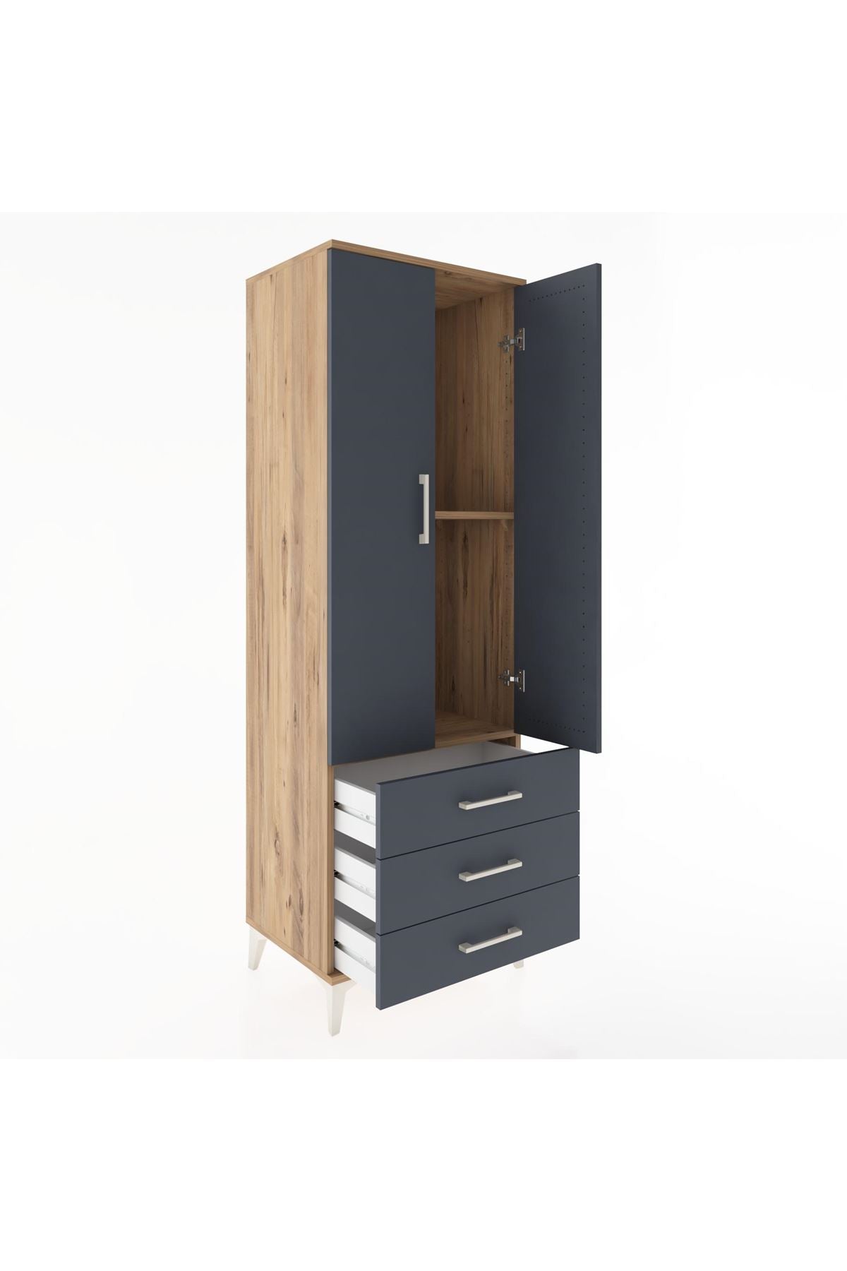 Hyperion Dolap 2 Raflı 3 Çekmeceli 2 Kapaklı 60x44x182 Çam-Antrasit