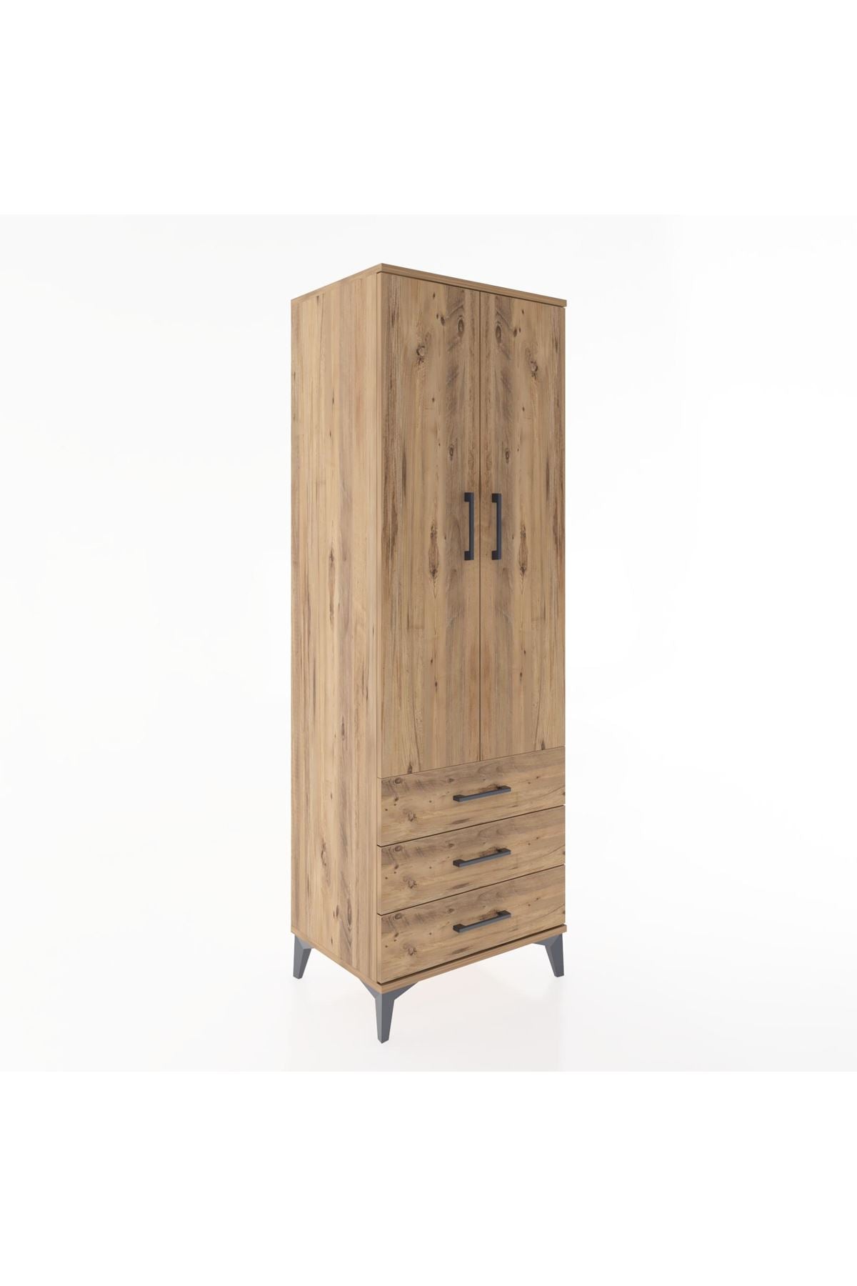 Hyperion Dolap 2 Raflı 3 Çekmeceli 2 Kapaklı 60x44x182 Çam-Çam