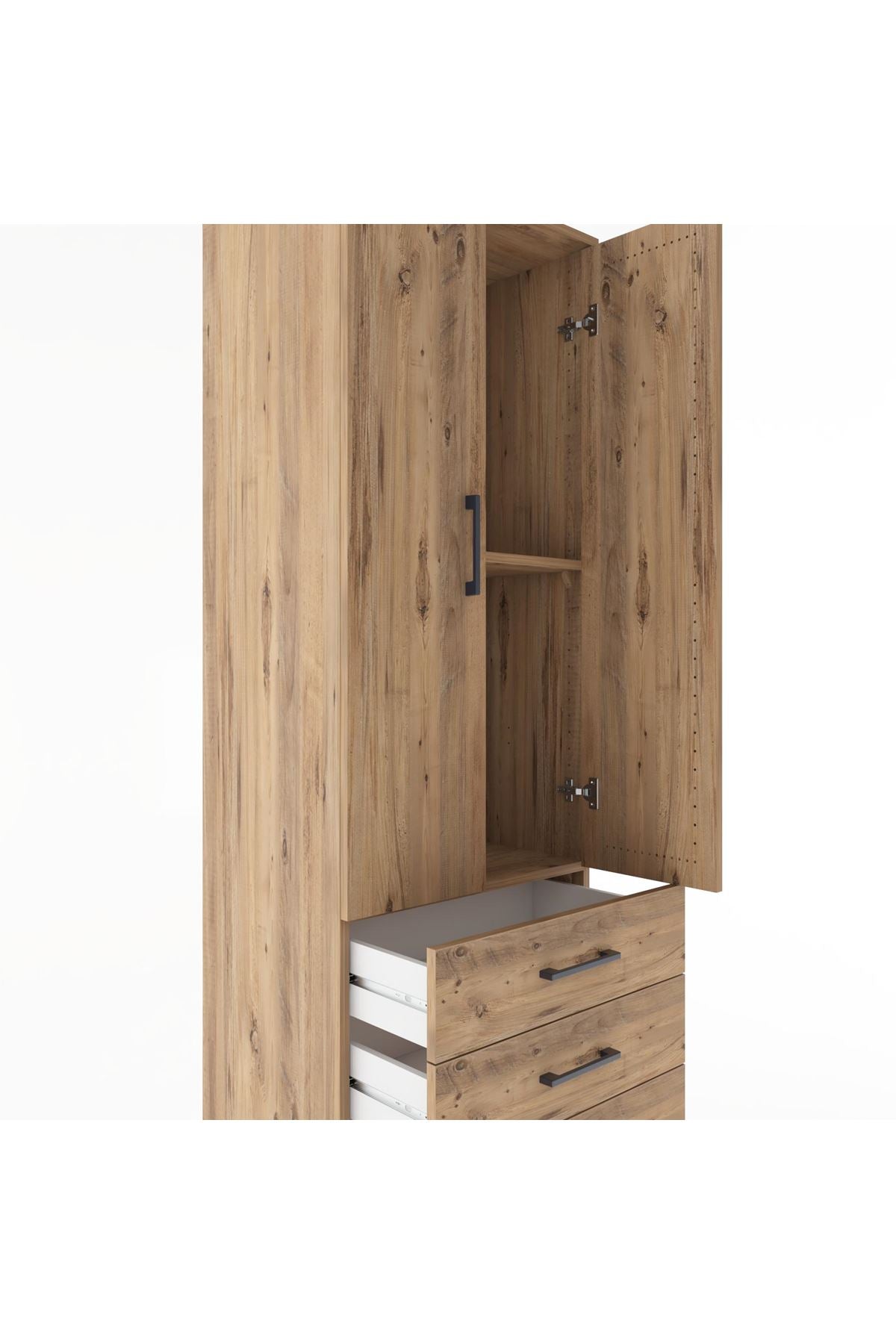 Hyperion Dolap 2 Raflı 3 Çekmeceli 2 Kapaklı 60x44x182 Çam-Çam