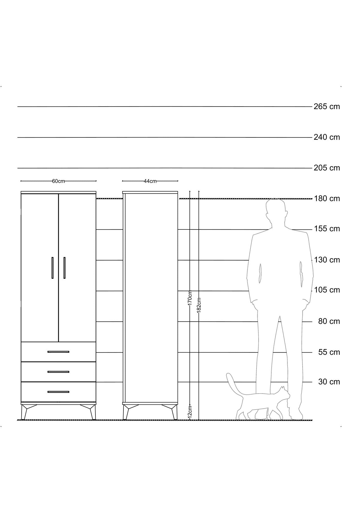 Hyperion Dolap 2 Raflı 3 Çekmeceli 2 Kapaklı 60x44x182 Çam-Antrasit
