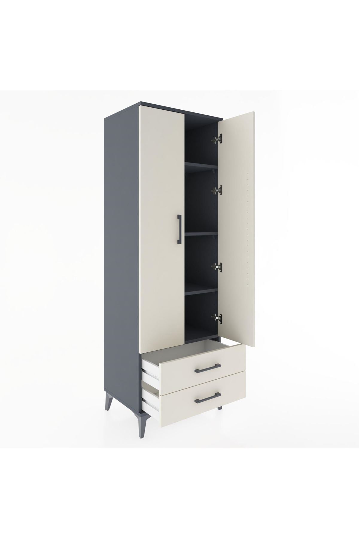 Hyperion Dolap 4 Raflı 2 Çekmeceli 2 Kapaklı 60x44x182 Antrasit-Aytaşı