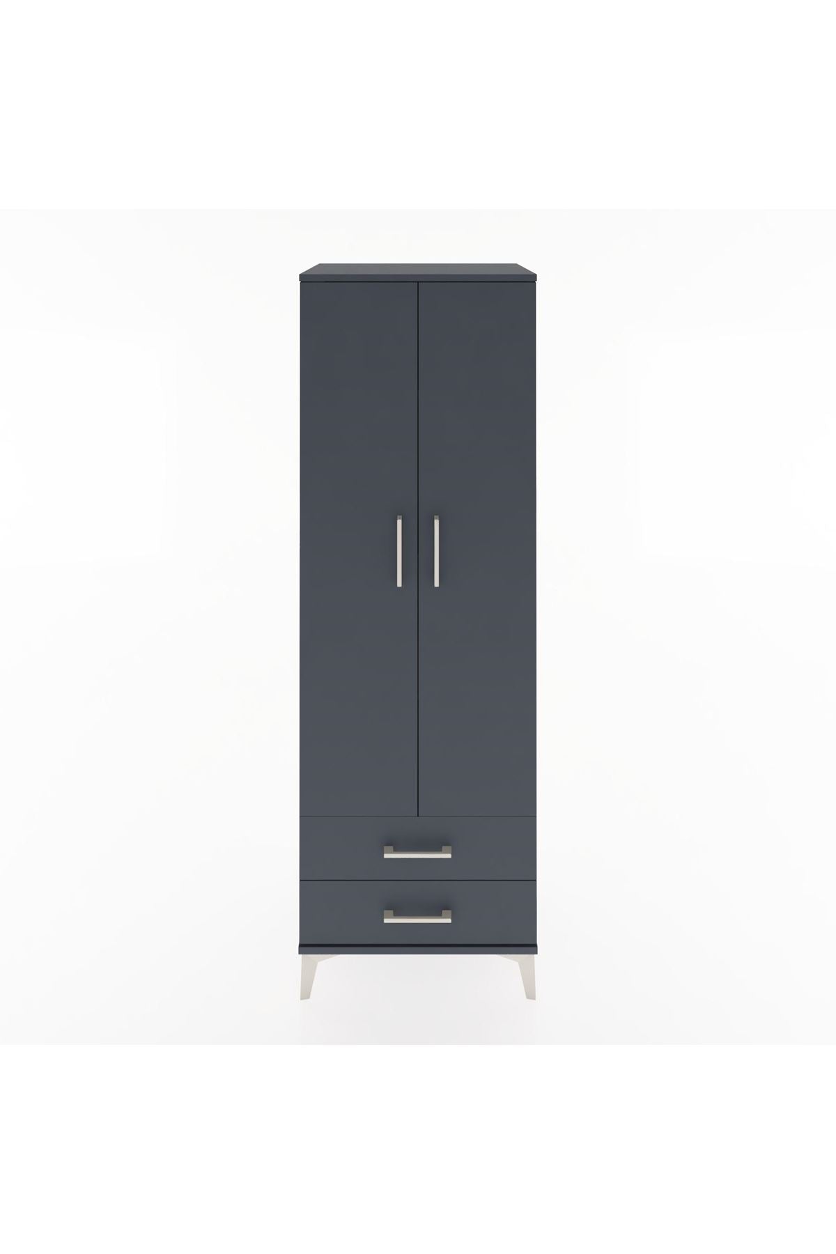 Hyperion Dolap 4 Raflı 2 Çekmeceli 2 Kapaklı 60x44x182 Antrasit-Antrasit