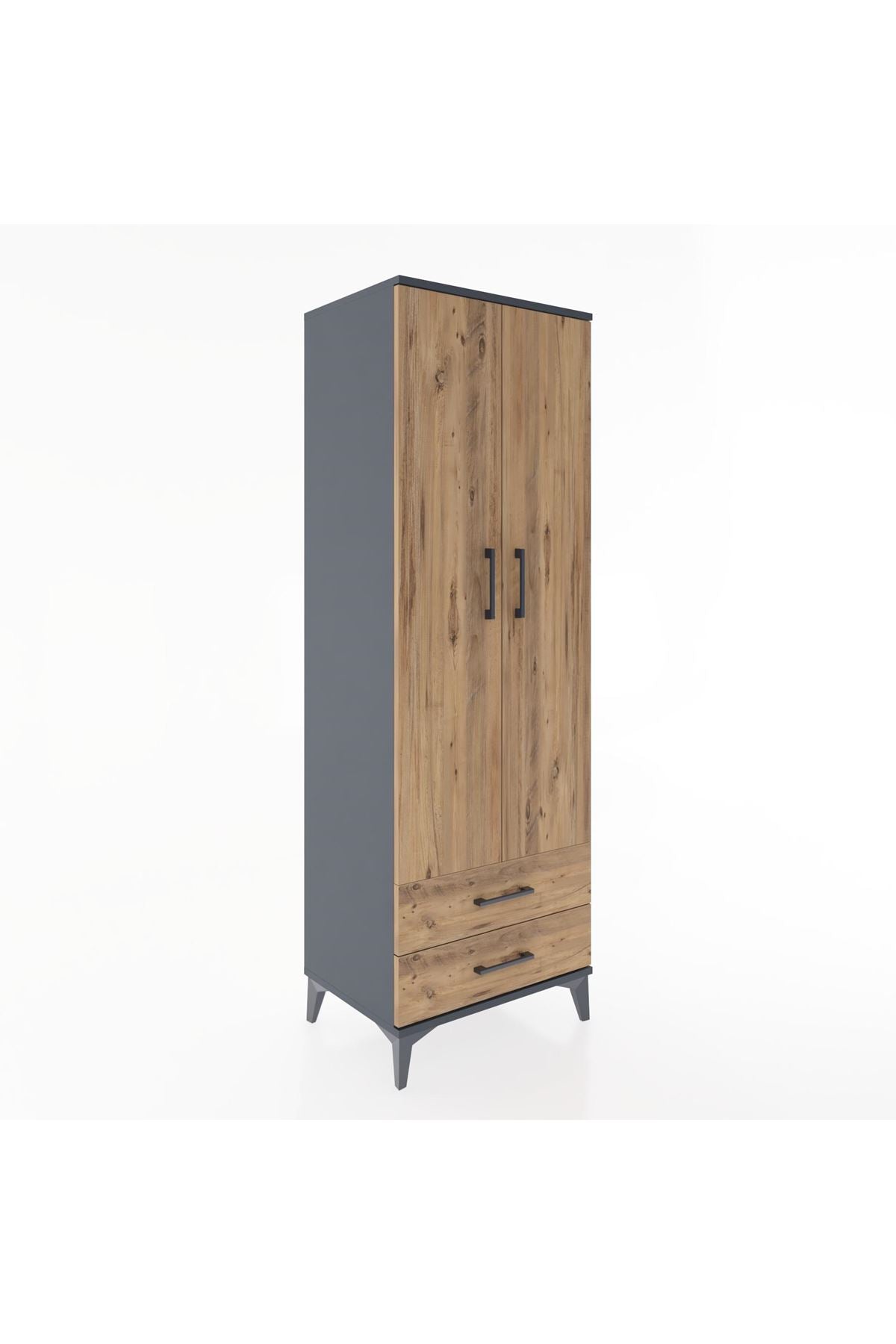 Hyperion Dolap 4 Raflı 2 Çekmeceli 2 Kapaklı 60x44x182 Antrasit-Çam