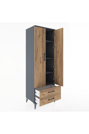 Hyperion Dolap 4 Raflı 2 Çekmeceli 2 Kapaklı 60x44x182 Antrasit-Çam