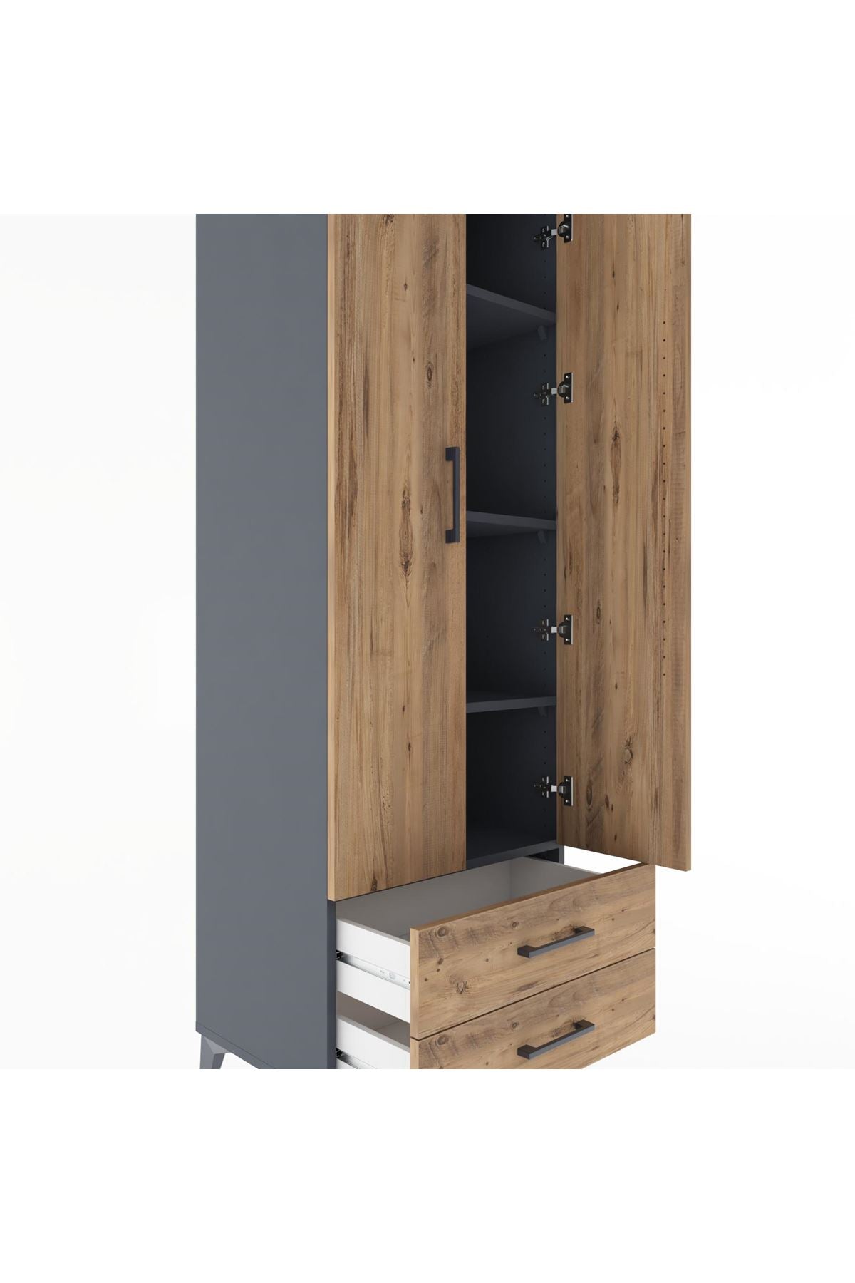 Hyperion Dolap 4 Raflı 2 Çekmeceli 2 Kapaklı 60x44x182 Antrasit-Çam
