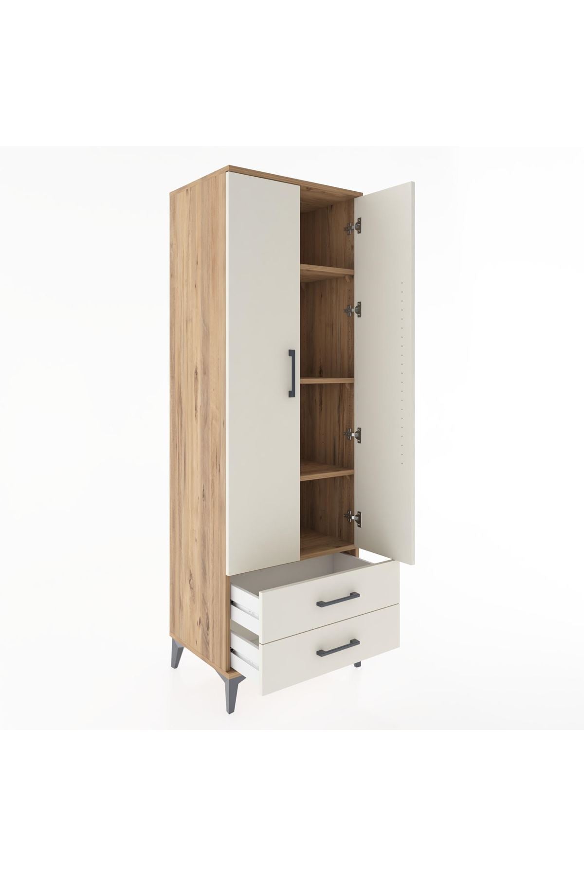 Hyperion Dolap 4 Raflı 2 Çekmeceli 2 Kapaklı 60x44x182 Çam-Aytaşı