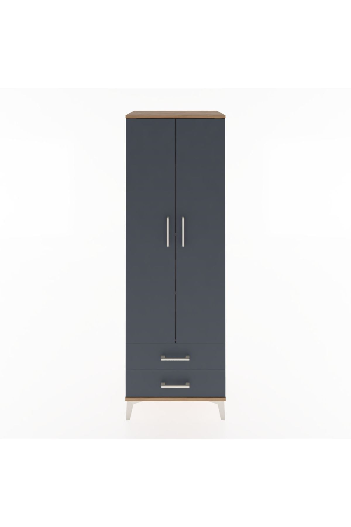 Hyperion Dolap 4 Raflı 2 Çekmeceli 2 Kapaklı 60x44x182 Çam-Antrasit