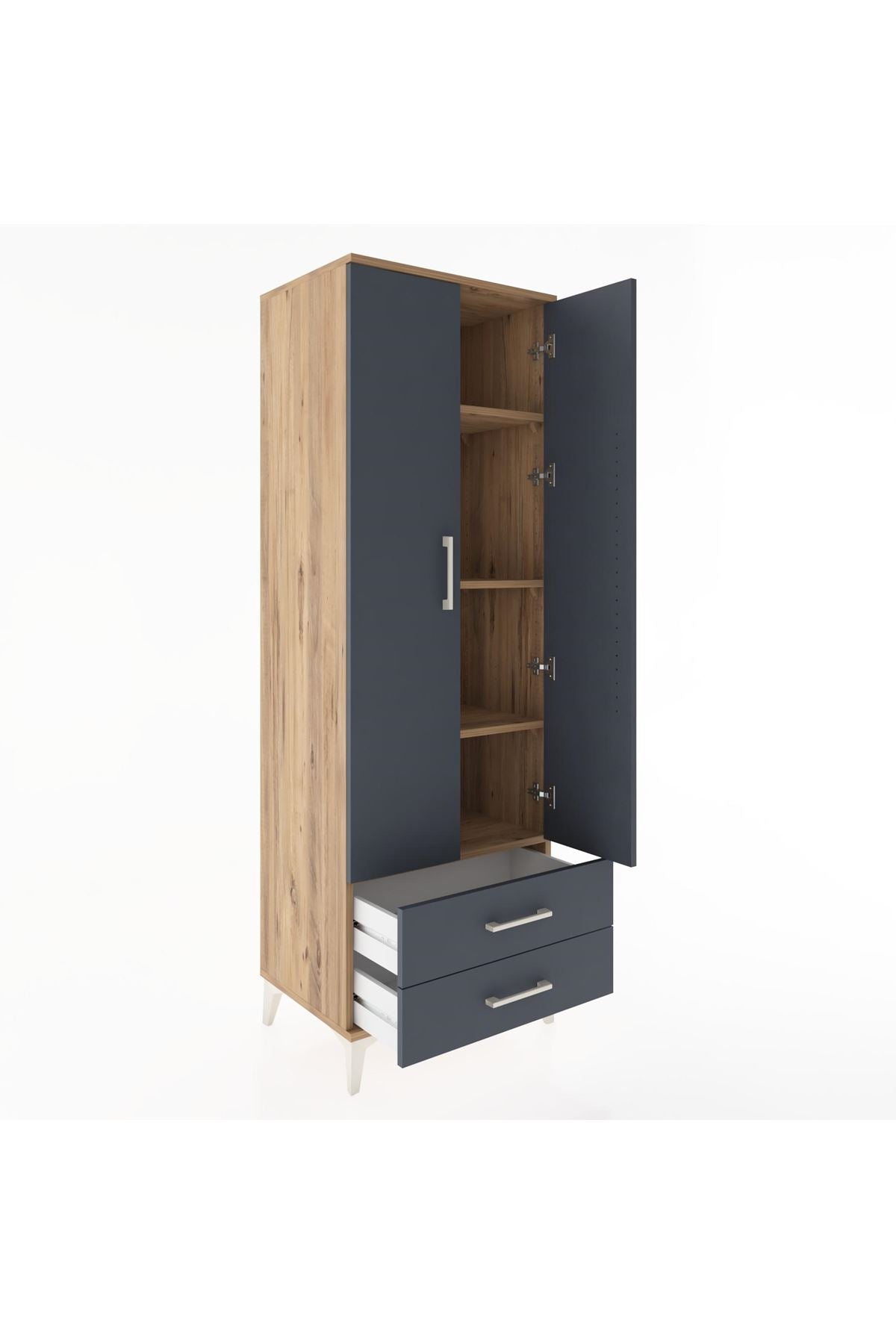 Hyperion Dolap 4 Raflı 2 Çekmeceli 2 Kapaklı 60x44x182 Çam-Antrasit