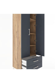 Hyperion Dolap 4 Raflı 2 Çekmeceli 2 Kapaklı 60x44x182 Çam-Antrasit