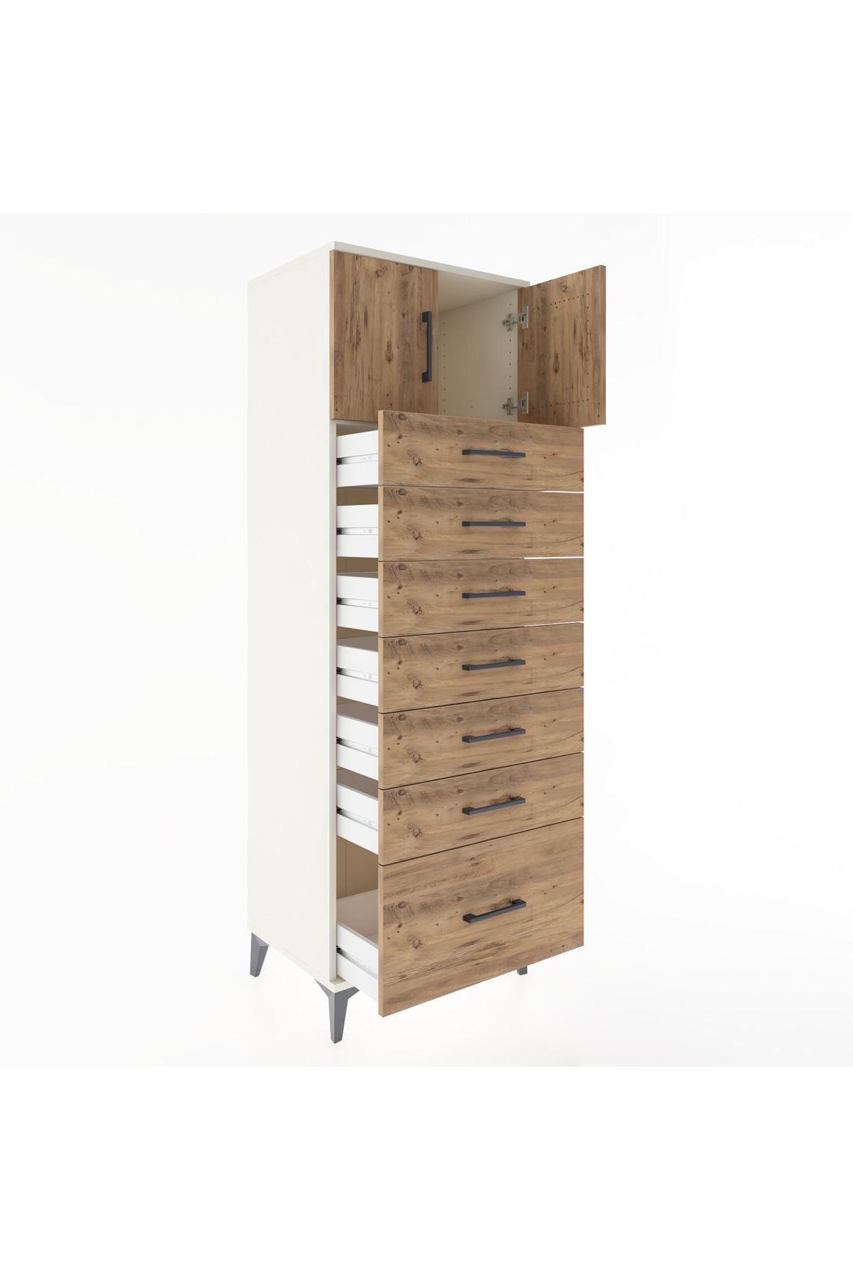 Hyperion Dolap Tek Raflı 7 Çekmeceli 2 Kapaklı 60x44x182 - S56M010V3B