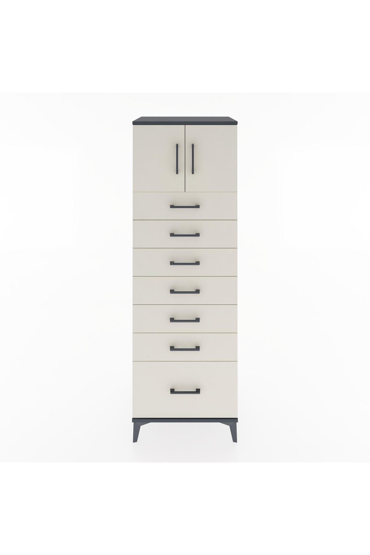 Hyperion Dolap Tek Raflı 7 Çekmeceli 2 Kapaklı 60x44x182 - S56M010V4B