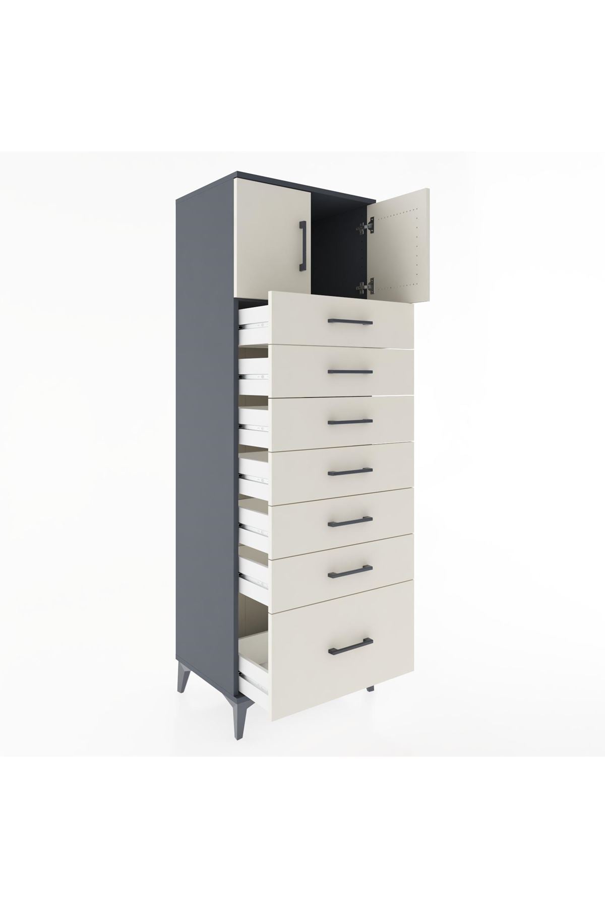 Hyperion Dolap Tek Raflı 7 Çekmeceli 2 Kapaklı 60x44x182 - S56M010V4B