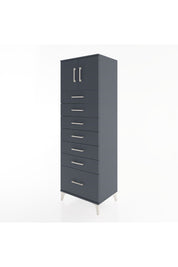 Hyperion Dolap Tek Raflı 7 Çekmeceli 2 Kapaklı 60x44x182 Antrasit-Antrasit