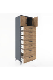 Hyperion Dolap Tek Raflı 7 Çekmeceli 2 Kapaklı 60x44x182 - S56M010V6B