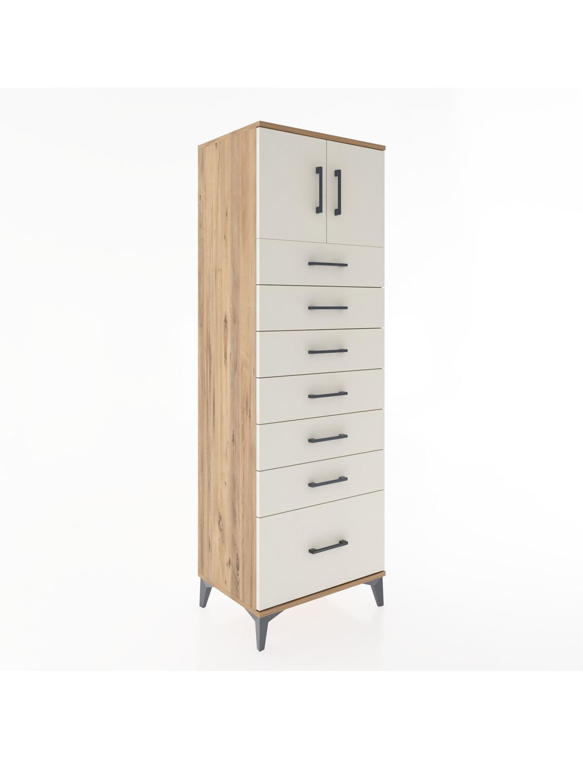 Hyperion Dolap Tek Raflı 7 Çekmeceli 2 Kapaklı 60x44x182 - S56M010V7B