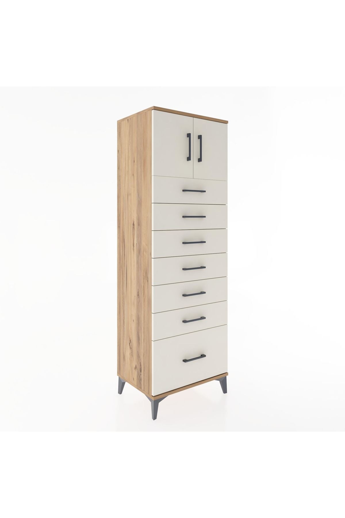 Hyperion Dolap Tek Raflı 7 Çekmeceli 2 Kapaklı 60x44x182 - S56M010V7B