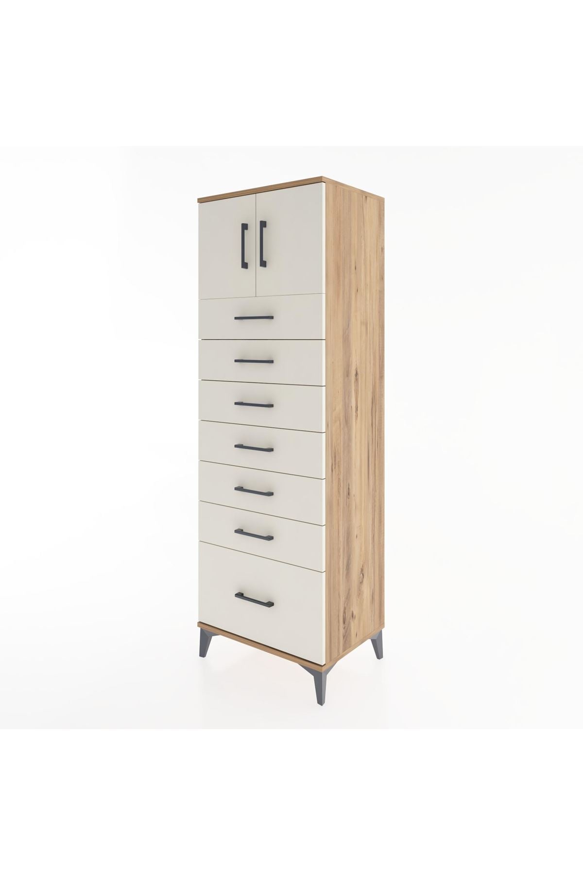 Hyperion Dolap Tek Raflı 7 Çekmeceli 2 Kapaklı 60x44x182 - S56M010V7B