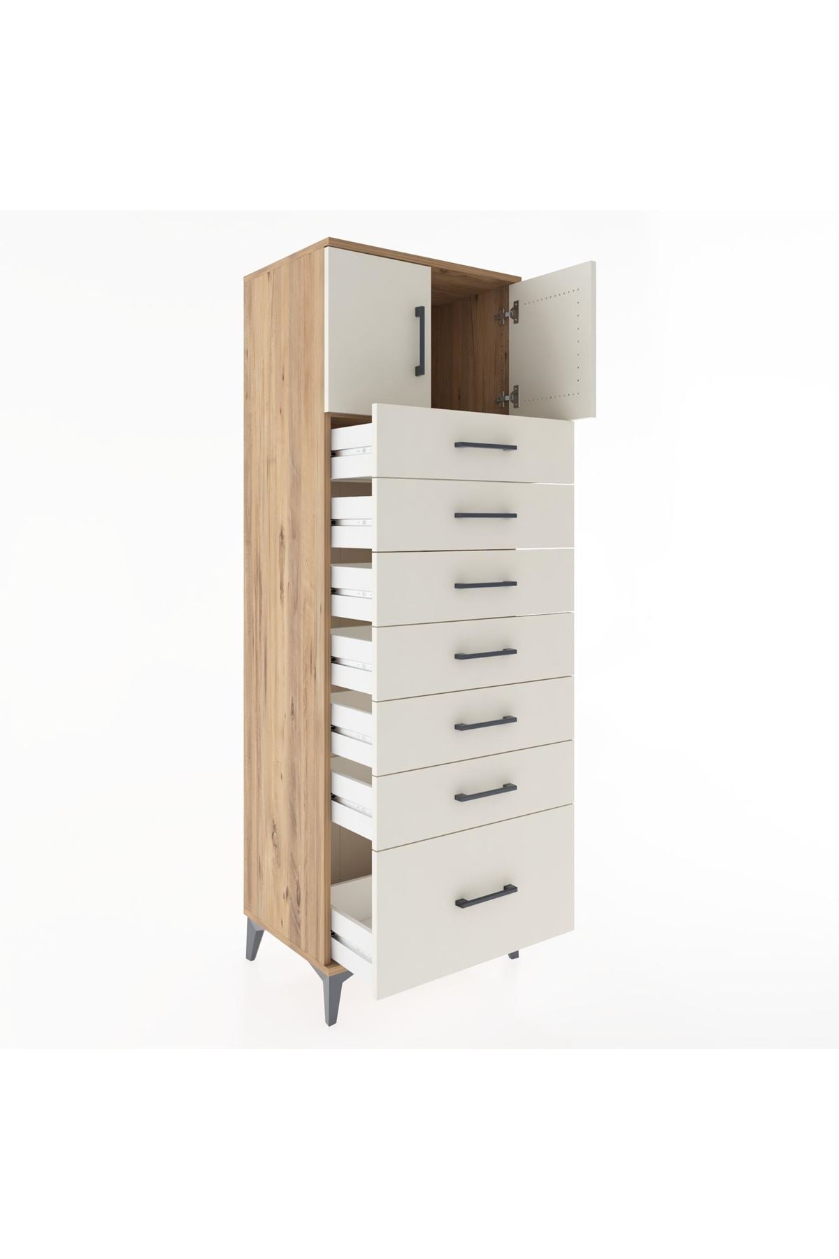 Hyperion Dolap Tek Raflı 7 Çekmeceli 2 Kapaklı 60x44x182 - S56M010V7B