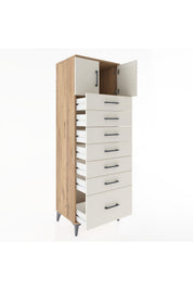 Hyperion Dolap Tek Raflı 7 Çekmeceli 2 Kapaklı 60x44x182 - S56M010V7B
