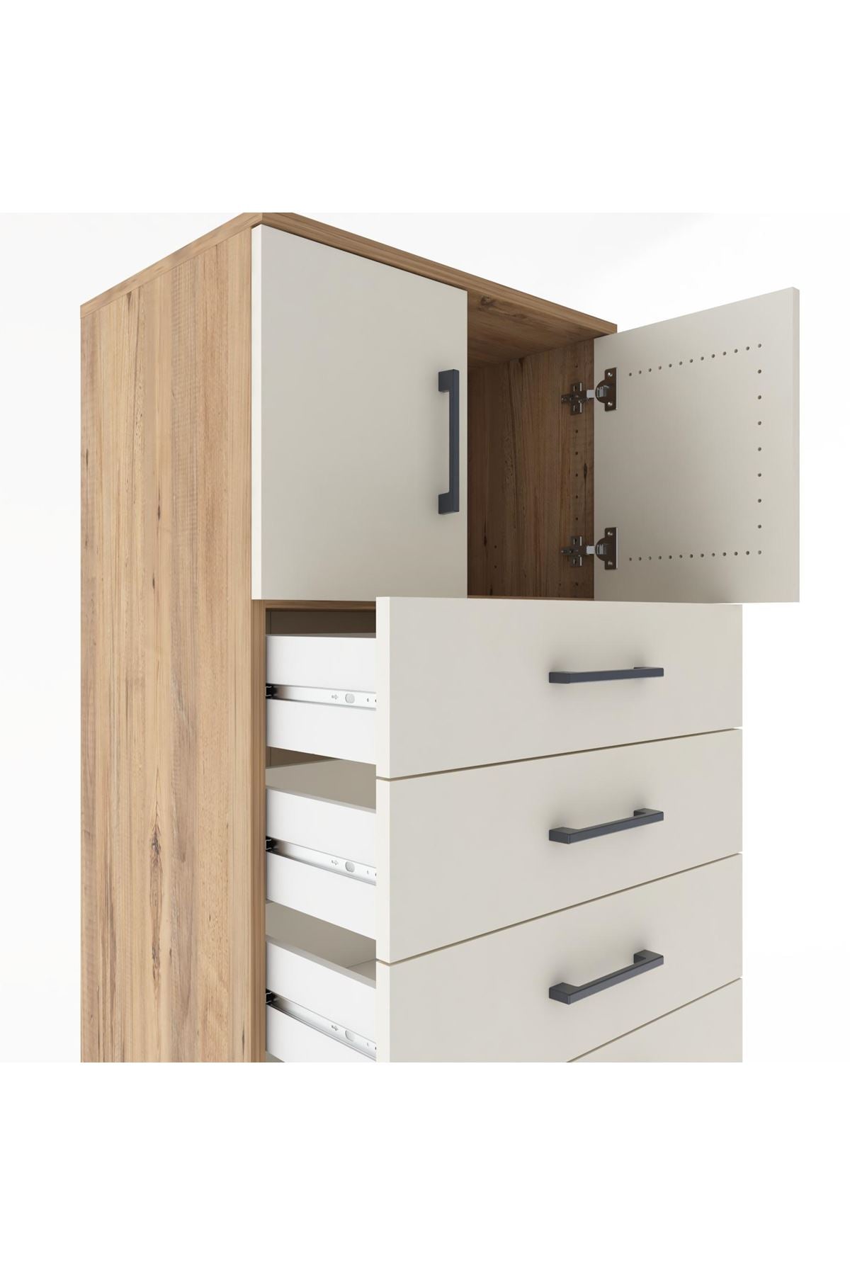 Hyperion Dolap Tek Raflı 7 Çekmeceli 2 Kapaklı 60x44x182 - S56M010V7B