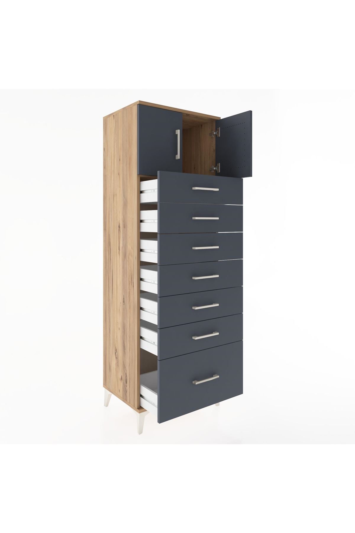 Hyperion Dolap Tek Raflı 7 Çekmeceli 2 Kapaklı 60x44x182 - S56M010V8B