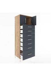 Hyperion Dolap Tek Raflı 7 Çekmeceli 2 Kapaklı 60x44x182 - S56M010V8B