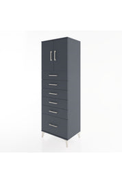 Hyperion Dolap Tek Raflı 6 Çekmeceli 2 Kapaklı 60x44x182 Antrasit-Antrasit