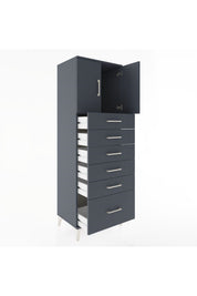 Hyperion Dolap Tek Raflı 6 Çekmeceli 2 Kapaklı 60x44x182 Antrasit-Antrasit