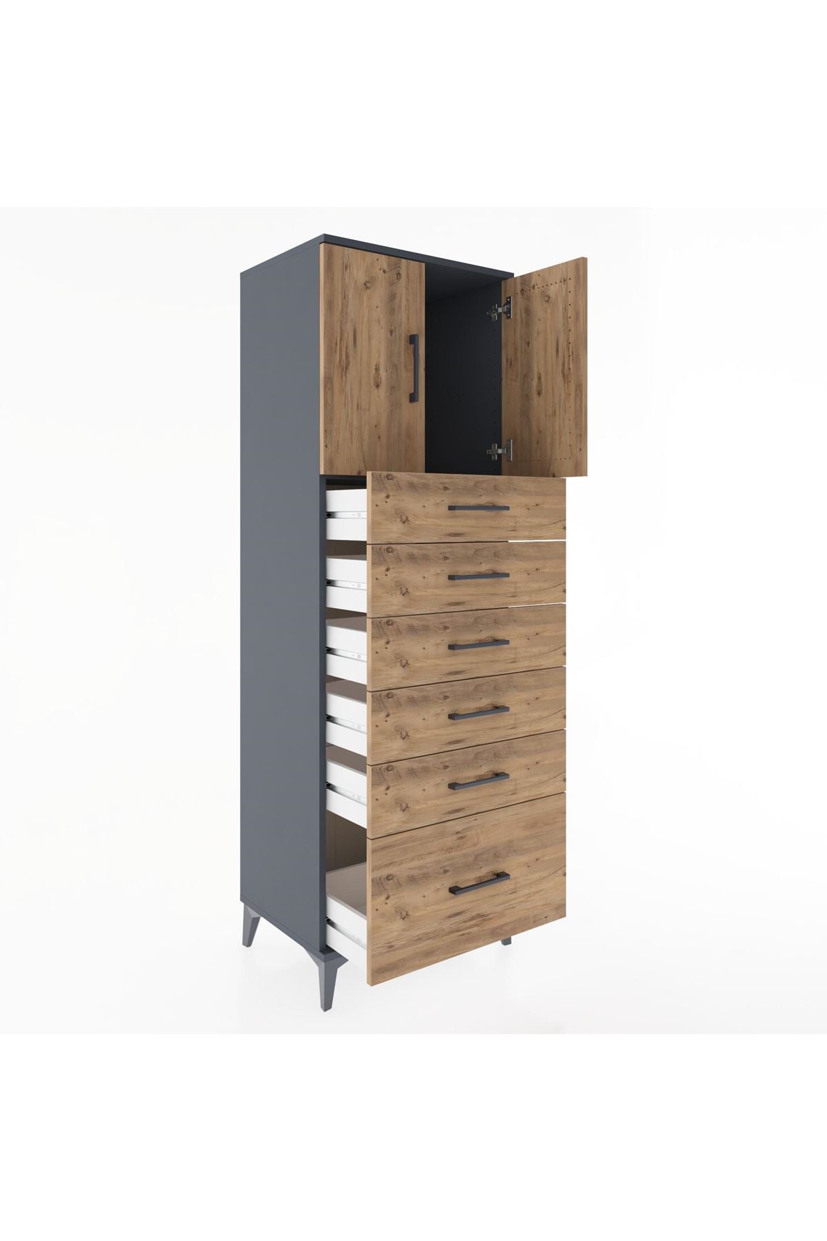 Hyperion Dolap Tek Raflı 6 Çekmeceli 2 Kapaklı 60x44x182 - S56M011V6B