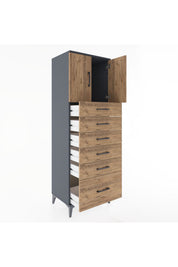 Hyperion Dolap Tek Raflı 6 Çekmeceli 2 Kapaklı 60x44x182 - S56M011V6B