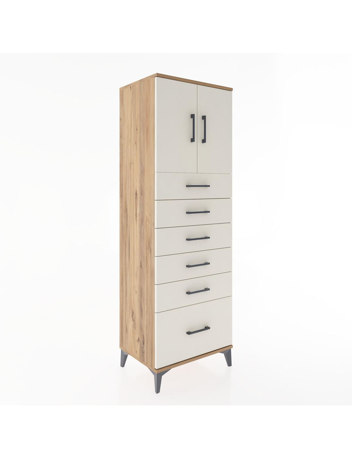 Hyperion Dolap Tek Raflı 6 Çekmeceli 2 Kapaklı 60x44x182 - S56M011V7B