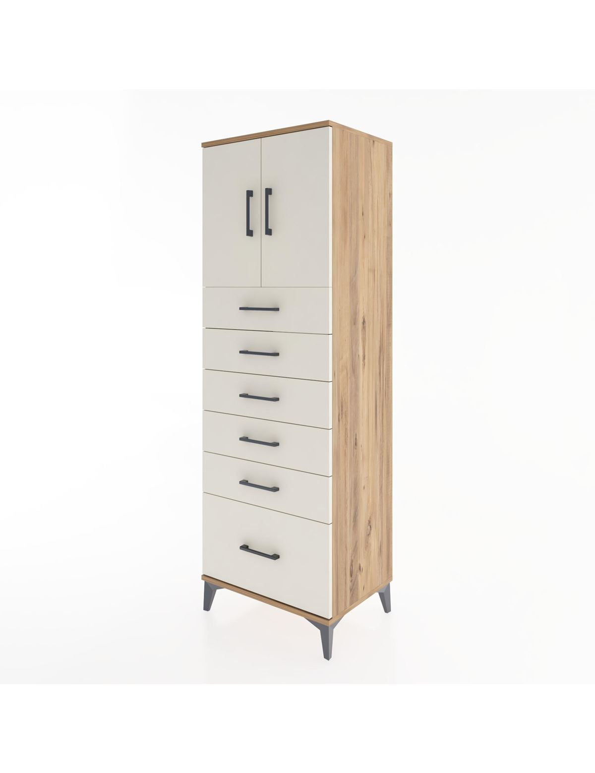 Hyperion Dolap Tek Raflı 6 Çekmeceli 2 Kapaklı 60x44x182 - S56M011V7B
