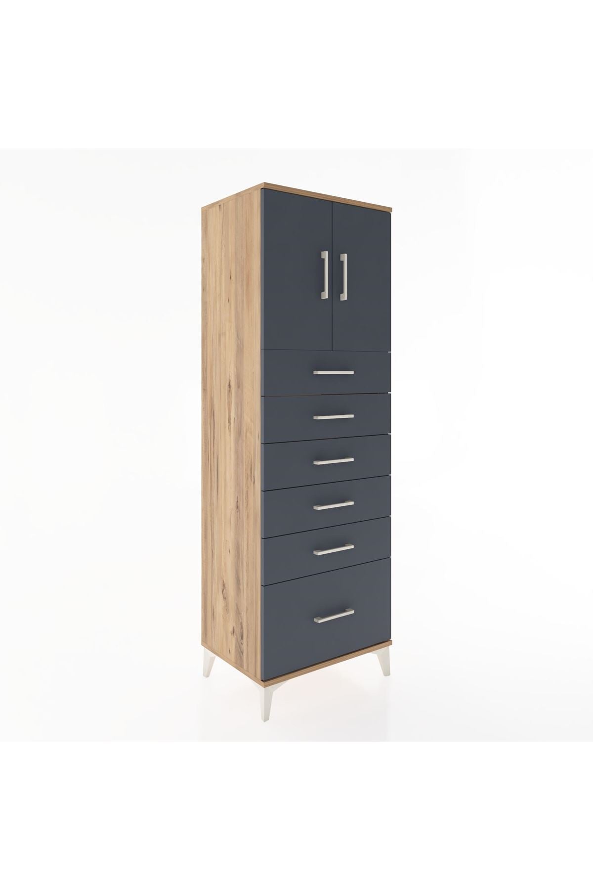Hyperion Dolap Tek Raflı 6 Çekmeceli 2 Kapaklı 60x44x182 Çam-Antrasit