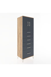 Hyperion Dolap Tek Raflı 6 Çekmeceli 2 Kapaklı 60x44x182 Çam-Antrasit