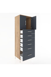 Hyperion Dolap Tek Raflı 6 Çekmeceli 2 Kapaklı 60x44x182 Çam-Antrasit